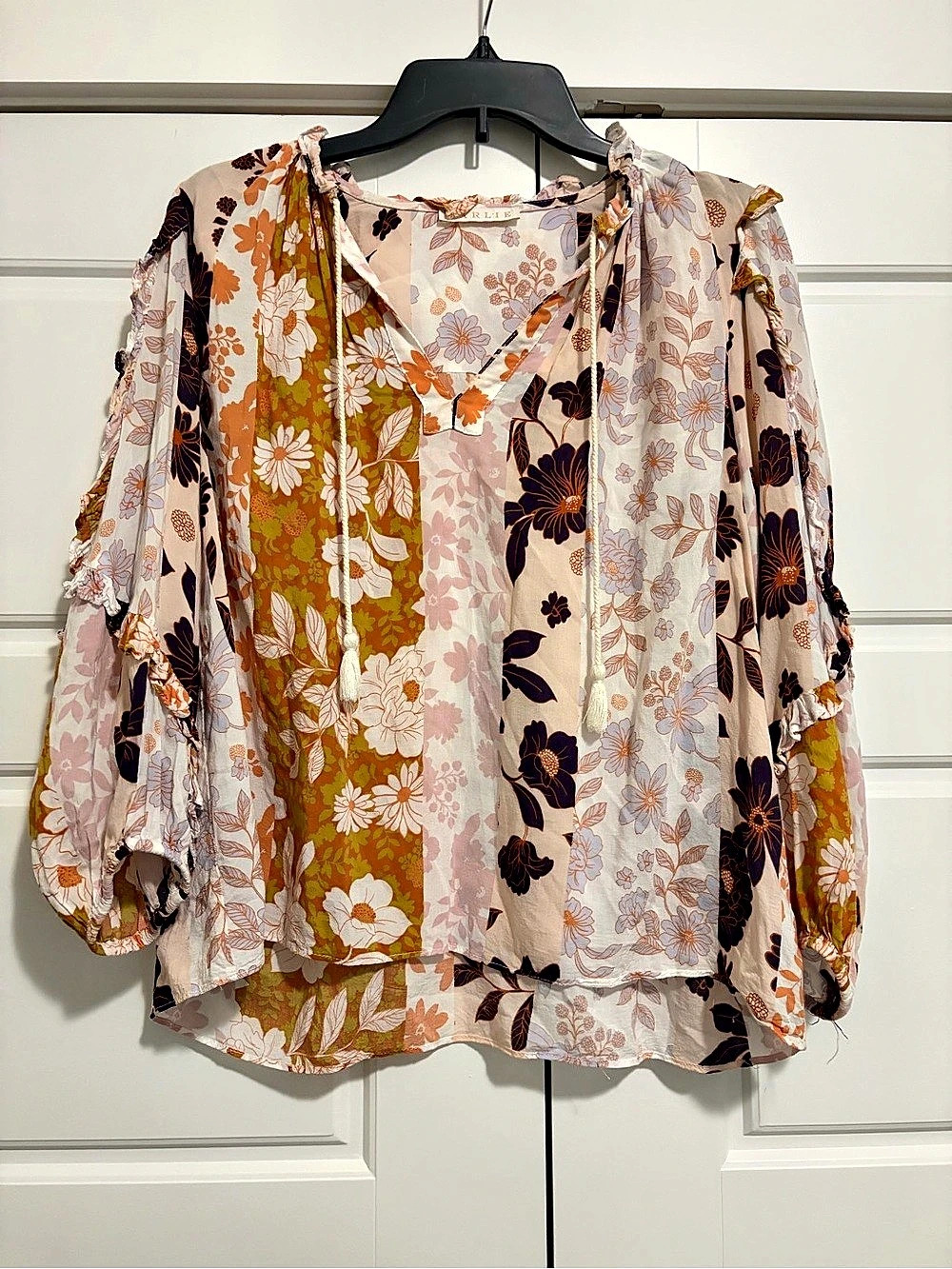 KARLIE mixed floral print peasant blouse in Pink neutrals size M
